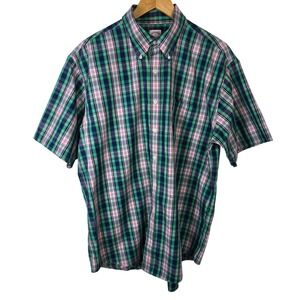 Brooks Brothers Mens L Plaid Short Sleeve‎ Button Down Shirt Cotton Blend